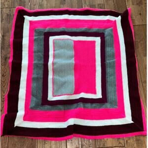 Crochet Hot Pink Gray Squared Baby Afghan Blanket